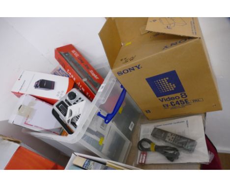 Sony video 8 EVC45E VCR, Bergstrom DAB radio, digital convertor 35 mm film scanner, Rexel long arm stapler and other equipmen
