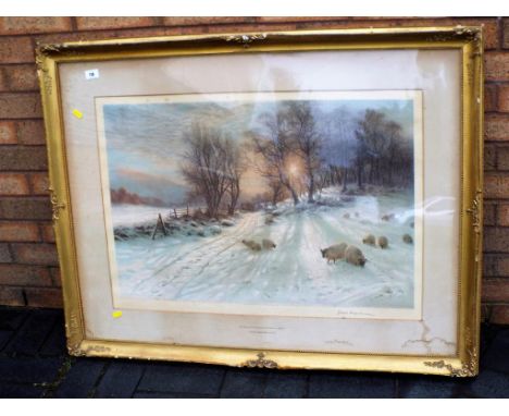 After Joseph Farquharson ARA (Scottish 1846 - 1935) - a large colour print depicting sheep in a winter landscape, signed in p