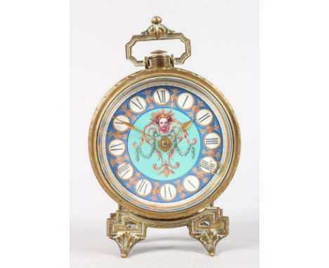 A GOOD 19TH CENTURY FRENCH BRASS CIRCULAR CLOCK with good enamel face.