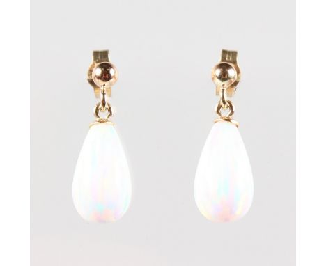 A PAIR OF 9CT GOLD TEARDROP OPAL EARRINGS.