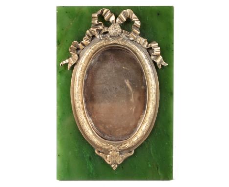 A SUPERB "FABERGE" GREEN JADE AND SILVER PHOTOGRAPH FRAME.  5.5ins high.