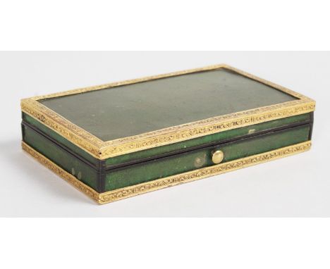 A GOOD REGENCY RECTANGULAR BOX, the lid with an inside mirror, the box with brass banding. 4.5ins wide.