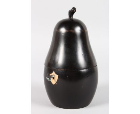 A FRUITWOOD PEAR SHAPED TEA CADDY. 7.5ins high.