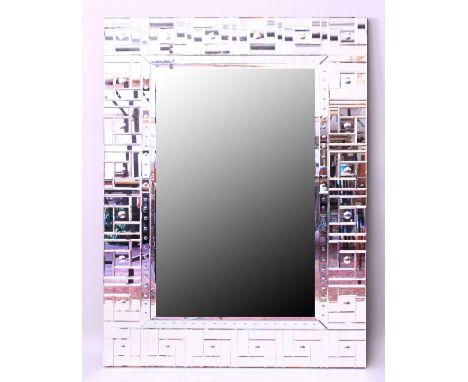 A GOOD LARGE ART DECO DESIGN MIRROR. 5ft x 3ft 7ins.