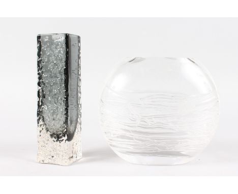 A WHITEFRIARS SQUARE VASE, 7ins high, and an ORREFORS VASE (2).
