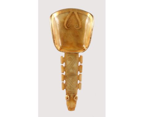 A GOOD INLAID JADE SPOON. 4.5ins long.
