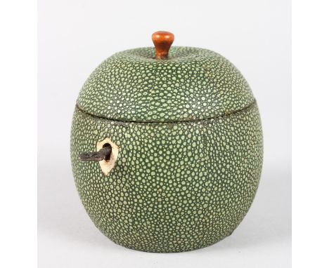 A SHAGREEN APPLE SHAPED TEA CADDY. 4.5ins high.