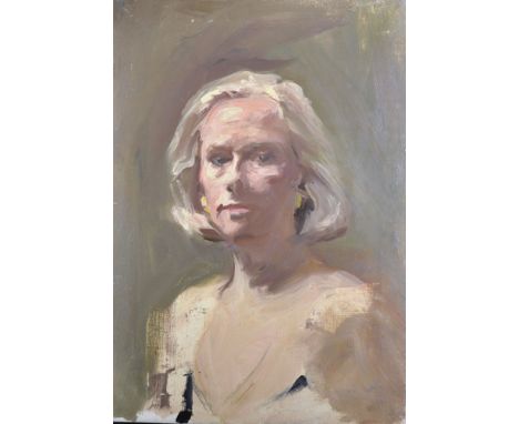 Howard Morgan (1949-    ) British. Bust Portrait of a Lady, Oil on Canvas, with Studio Stamp on Reverse, Unframed, 24" x 17".