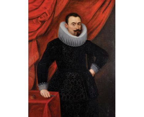 17th Century Dutch School. Three Quarter Length Portrait of a Diamond Merchant, Dressed in Black with a White Ruff, Oil on Pa