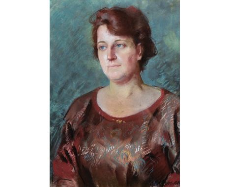 E... Morgan (20th Century) British. Portrait of a Lady, Pastel, Signed, 20" x 14.25".