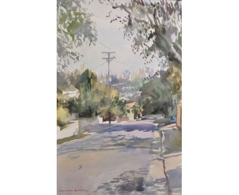 Howard Morgan (1949-    ) British.  "Ginahgurra", A Street Scene in New South Wales, Watercolour, Signed and Inscribed, with 