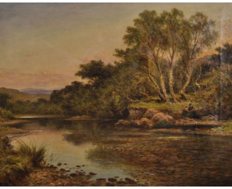L...Richards (19th Century) British. Two Children playing by a River, Oil on Canvas, Signed, 16" x 20", and the companion pie