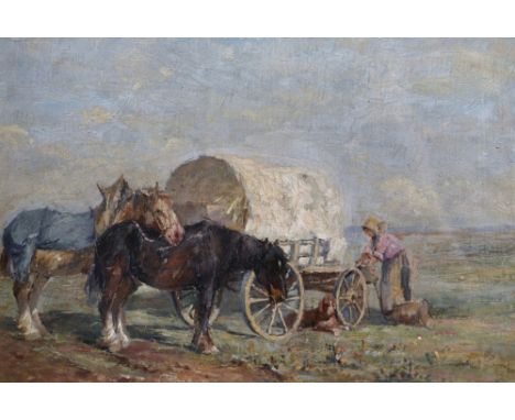 20th Century English School. A Gypsy Encampment, Oil on Panel, 6.5" x 9.5".