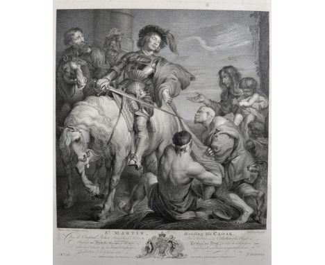 After Peter Paul Rubens (1577-1640) Flemish. "St Martin dividing his Cloak", Engraving, 20.5" x 17", together with engravings