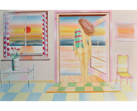 P... M... Schlesinger (20th Century) British. Interior Scene, with a Naked Lady, Mixed Media, Signed and Dated '84, 21.5" x 3
