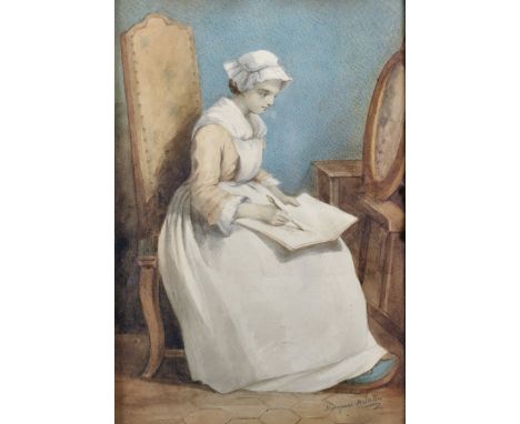 Attributed to Marquise di Salvo (19th Century) Italian. A Woman drawing a Self Portrait, Watercolour, Bears a Signature in Pe