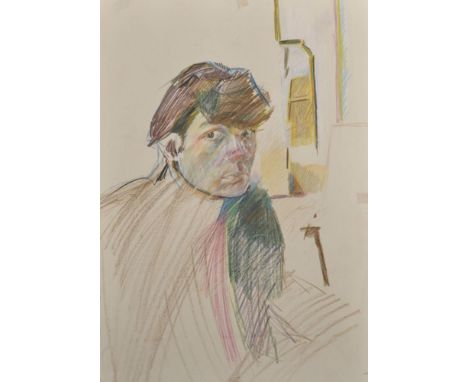 Howard Morgan (1949-    ) British.  "Self Portrait", Crayon, Inscribed and numbered '38', and Inscribed on Reverse, with Stud