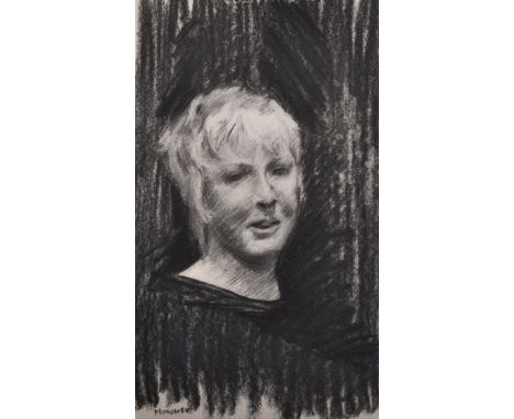 Howard Morgan (1949-    ) British.  Portrait of a Lady, Charcoal, Signed, 22.5" x 14.75", with Studio Stamp on Reverse, Unfra