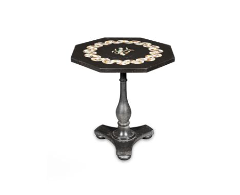A mid Victorian specimen marble, hardstone, mineral and blue John inlaid Ashford marble centre tableThe octagonal top inlaid 