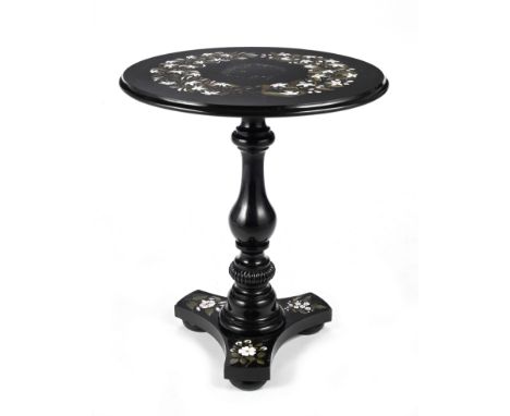 An early Victorian hardstone inlaid Ashford black marble centre table1850-1860, in the manner of Samuel BirleyThe detachable 