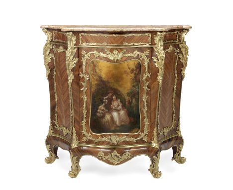 A French late 19th century ormolu mounted rosewood and Vernis Martin serpentine meuble d'appui in the Louis XV styleStamped: 