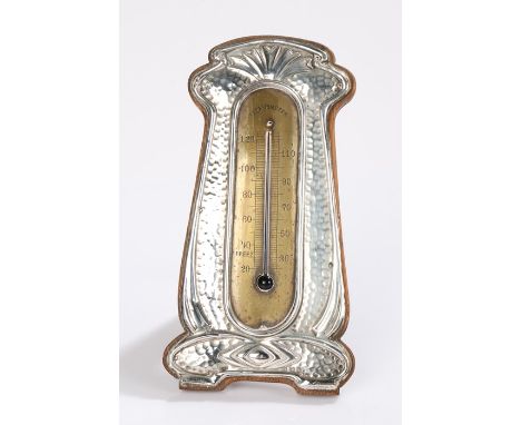 Edward VII Art Nouveau silver desk thermometer, Birmingham 1907, makers mark rubbed, the thermometer with brass backplate sur