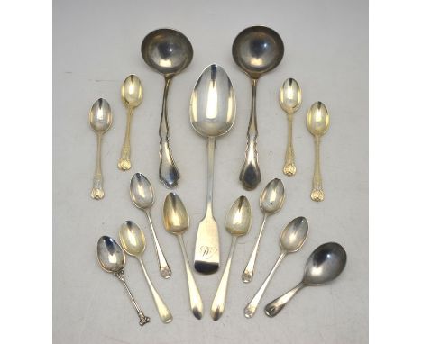 A Victorian silver fiddle pattern tablespoon, Charles Wallis, London 1853 to/w a pair of heavy quality Dubarry pattern sauce 