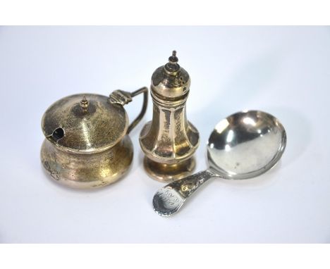 A George III silver caddy spoon with bright-cut handle and circular bowl, William Champion, London 1793 to/w an early 20th ce