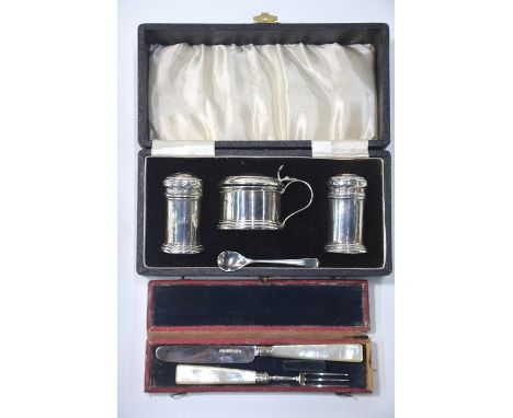 A George IV small silver knife with mother of pearl handle, Joseph Law, Sheffield 1827 to/w an unmarked fork with matching ha