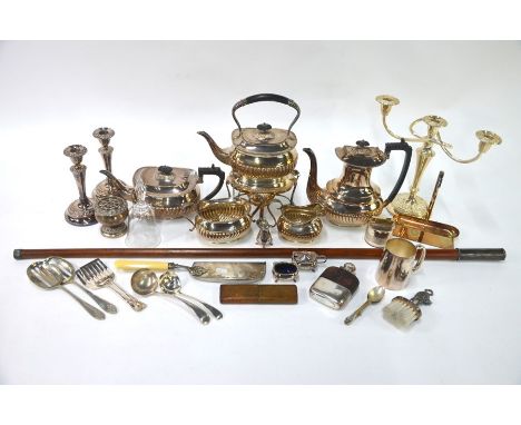 An&nbsp;epns 5 piece half reeded tea/coffee service including kettle on stand, to/w various other EP wares, including candela