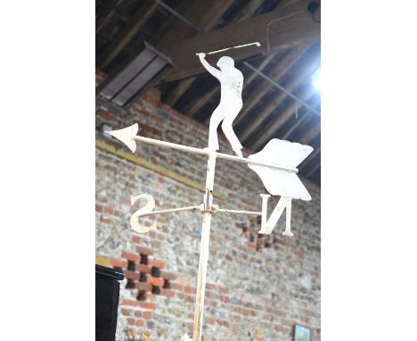 Of Golf Interest - A vintage painted metal weather vane surmounted by a golfer, 110 cm high