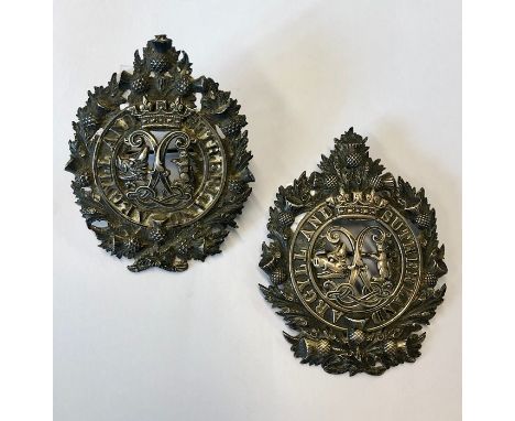 Two Victorian Scottish Argyll &amp; Sutherland Highlanders officers silver badges, hallmarked for Edinburgh R &amp; H Kirkwoo