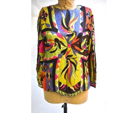 Emilio Pucci, Florence - Italy - a 1960s psychedelic silk top in vibrant colours, 51 cm across chest and an Emilio Pucci vibr