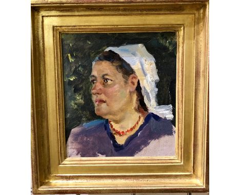 Russian school - A set of three mid 20th century portrait studies of peasants, oil on board, 15.5 x 14 cm (3)