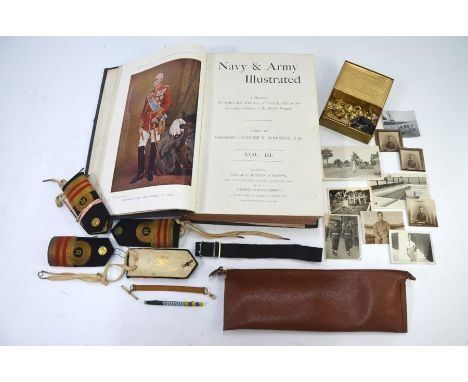 Seven RNVR Lt-Commander's epaulettes by Gieves, in zipped leather pouch to/w a small collection of Naval and RYA buttons, a m