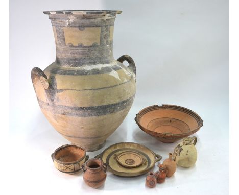 Ancient Cypriot Bichrome Ware, c, 700 BC and later, comprising:  An amphora decorated with a geometric pattern, Iron-Age, 68 