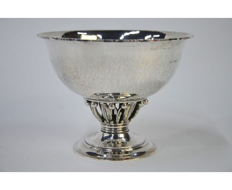 Georg Jensen - a silver Louvre pattern bowl shape 1808, on leaf and berry open-work stem and moulded circular foot, London im