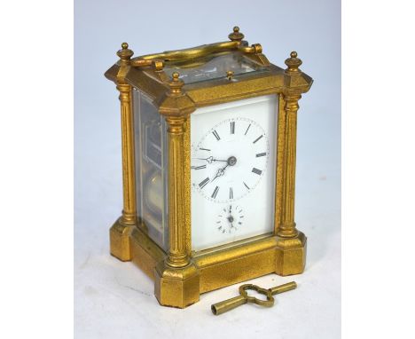 Rollin, Paris, a late 19th century gilt cased carriage clock, the twin train 8-day hour repeat movement striking on a bell, t