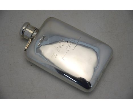 An Asprey silver hip-flask with hinged bayonet bun cover, London 1911, 5 ozTop detached at hinge