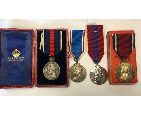 A 1902 Coronation medal, silver in original fitted Elkington &amp; Co box to/w a 1935 Jubilee medal, (boxed) a 1937 silver Co