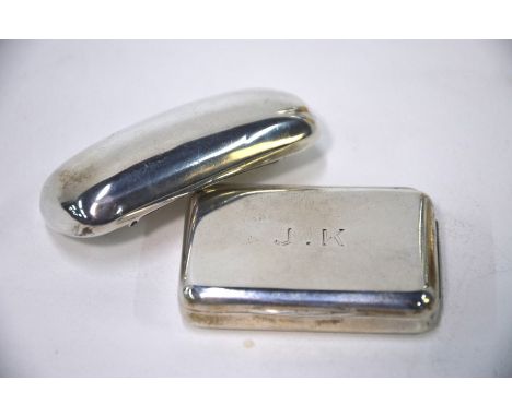 A late Victorian silver snuff box/vesta case with hinged cover and end striker, Rowlands &amp; Frazer, London 1893 to/w anoth