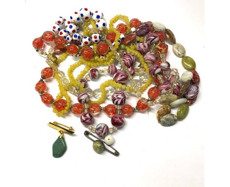 A collection of vintage and later bead necklaces including Venetian glass, mottled stone etc within small jewel case
