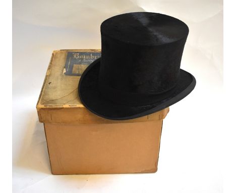 A vintage black silk top hat , Lincoln Bennett &amp; Co., Sackville St., London retailed by Bainbridge &amp; Co. Ltd., Newcas