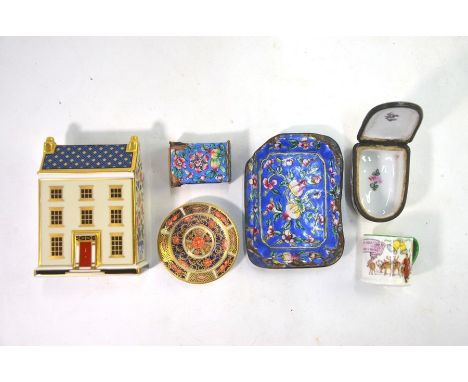 Various miniature china objets de virtu, including Crown Derby, Spode and Herend, to/w a Sampson of Paris pill-box, a Famille