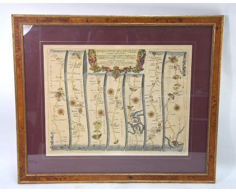 An Ogilby map engraving from The Road from London to Pool (sic), showing the road from Alresford to Poole, also Poole to Lymi