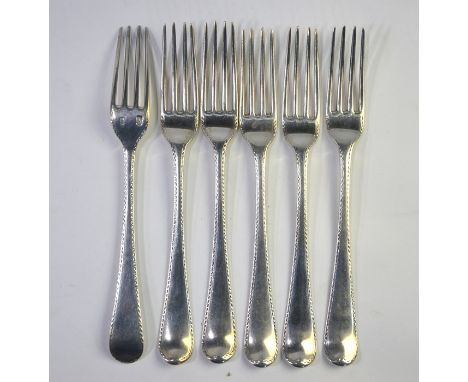 A set of six George III silver bright-cut table forks, assay and maker's marks only, probably George Smith III, circa 1780, 1