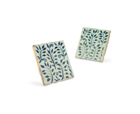 WILLIAM DE MORGAN (ENGLISH, 1839-1917) TWO TILES; CIRCA 1885 Glazed ceramic Impressed with 'De Morgan Merton Abbey' stamp to 