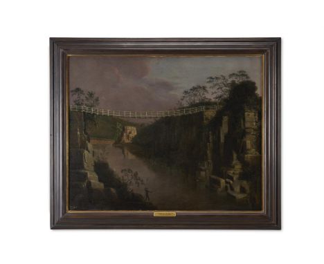 GEORGE CUITT THE ELDER (BRITISH 1743-1818) WINCH BRIDGE ON THE RIVER TEES  Oil on canvas Signed and dated '1782' (lower left)