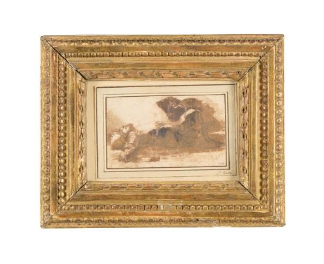 SALVATOR ROSA (ITALIAN 1615-1673) STUDY OF A RECLINING SOLDIER Pen and brown ink with wash Tipped onto collectors' ink and wa