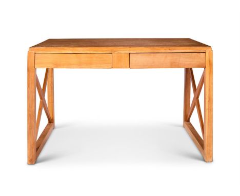 ANDRÉ DEVECHE (FRENCH, 1909-2007) A DESK; DESIGNED FOR THE CITÉ UNIVERSITAIRE OF PARIS: CIRCA 1940 Cherrywood, with two drawe
